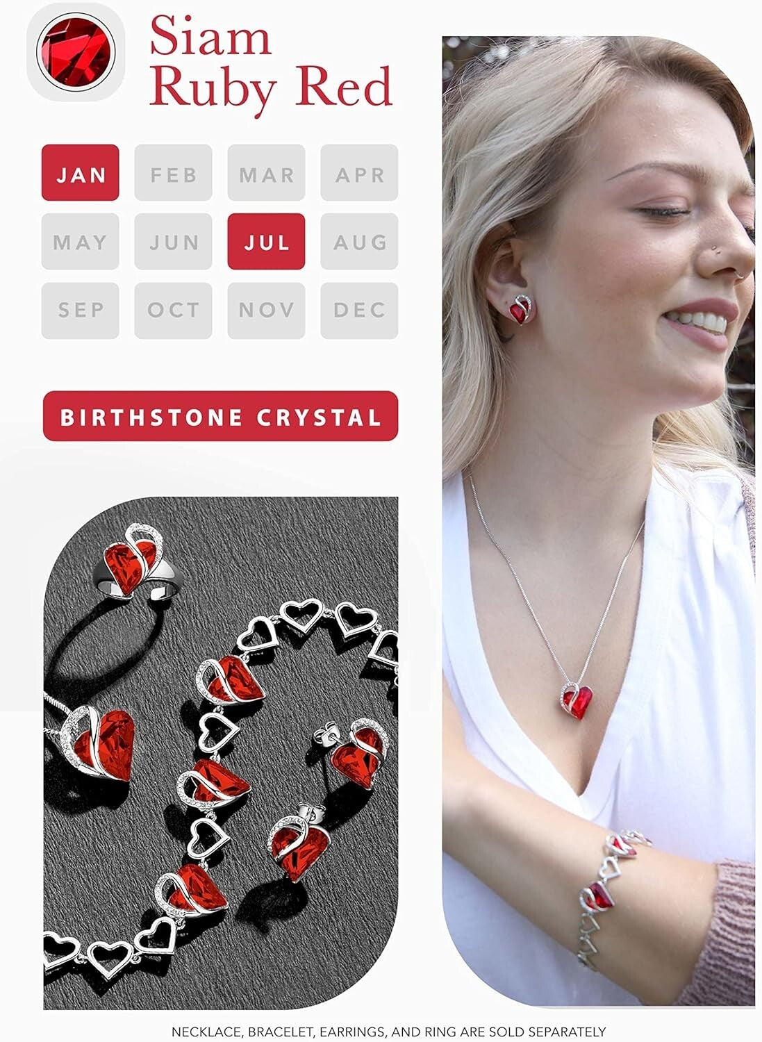 Regal Silver Plated Birthstone Earrings with Love Heart Design - June & July