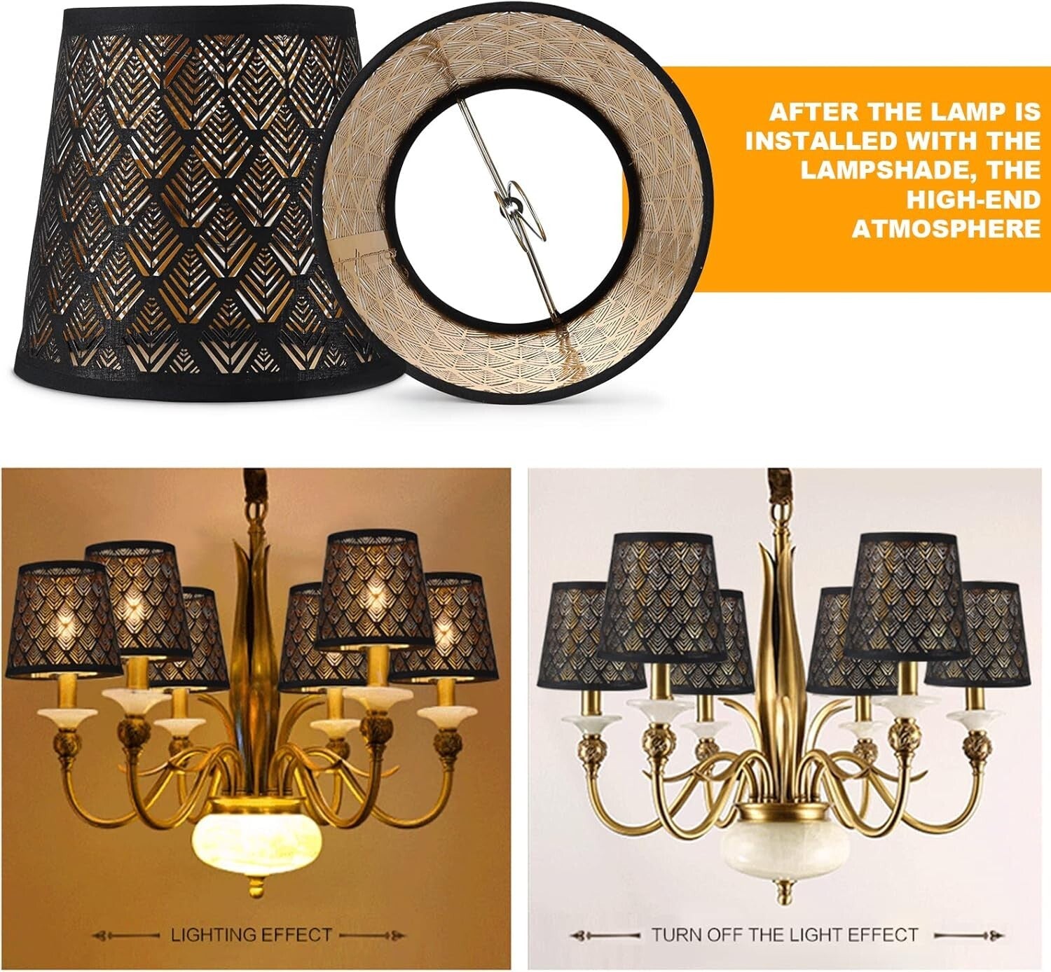Flame Retardant Clip-On Lamp Shades Set - Laser Engraved Chandelier Design