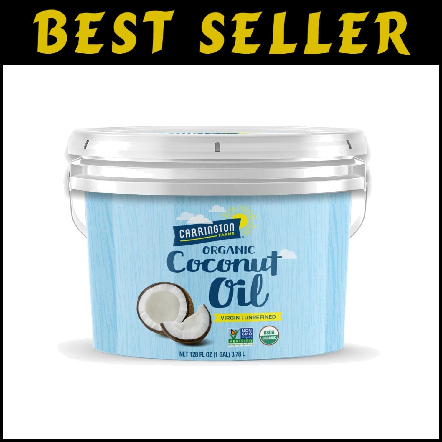 Unrefined Organic Coconut Oil - 1 Gallon (128 fl. oz.) for Cooking, Skin & Hair