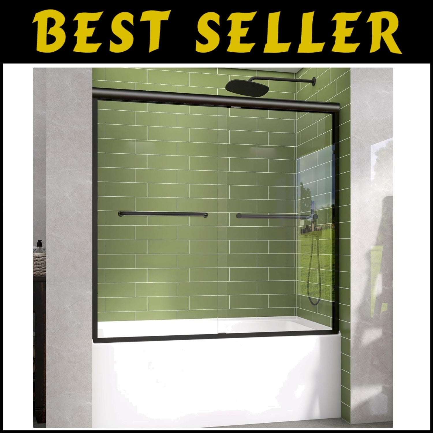 Versatile Reversible 60 in. Tub Shower Door - Anti-Crash Design in Matte Black