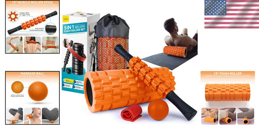 5-in-1 High-Density Foam Roller Set for Deep Tissue Muscle Relief - Orange/Black