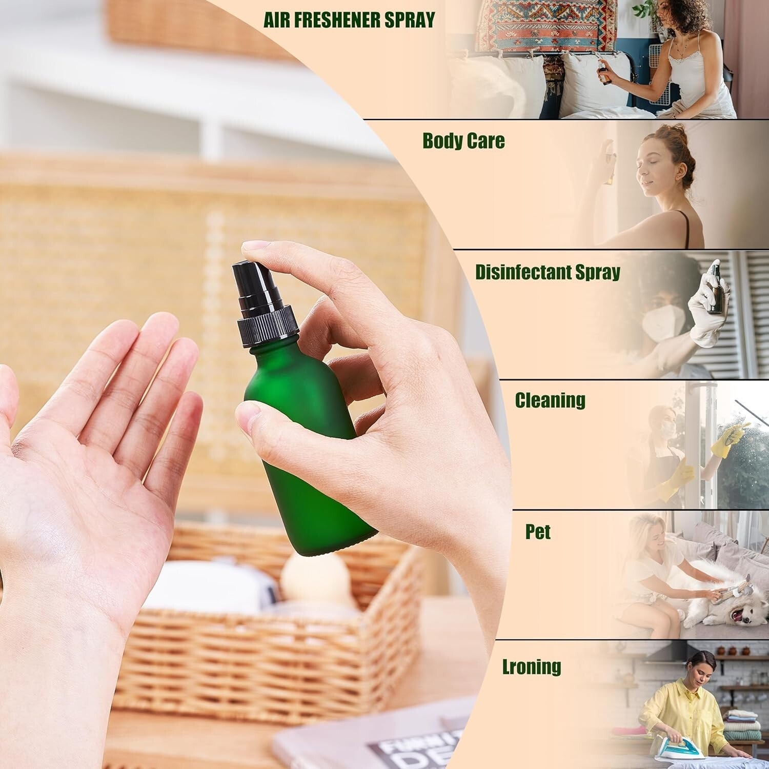 Elegant 2 oz Green Frosted Glass Spray Bottles – 48 Pack for Travel & Care