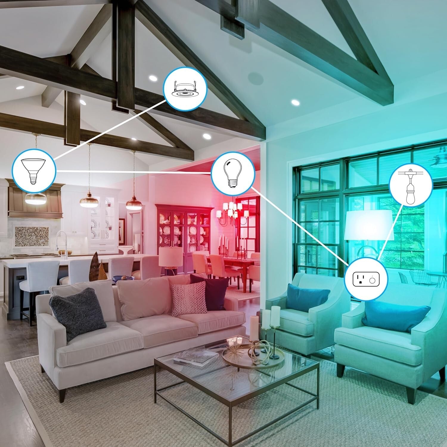 Energy-Efficient BR30 Smart LED Light Bulbs, 6-Pack with Color Changing Features