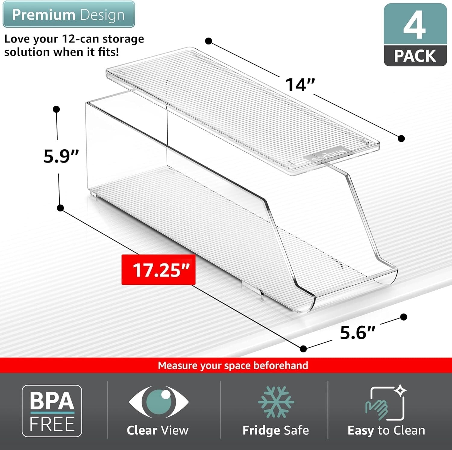 Durable Refrigerator Beverage Organizer - Holds 48 Cans, Dishwasher Safe 4-Pack