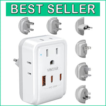 Load image into Gallery viewer, 35W PD Universal Travel Adapter with 3 USB Ports &amp; 6 Plug Types for Global Use