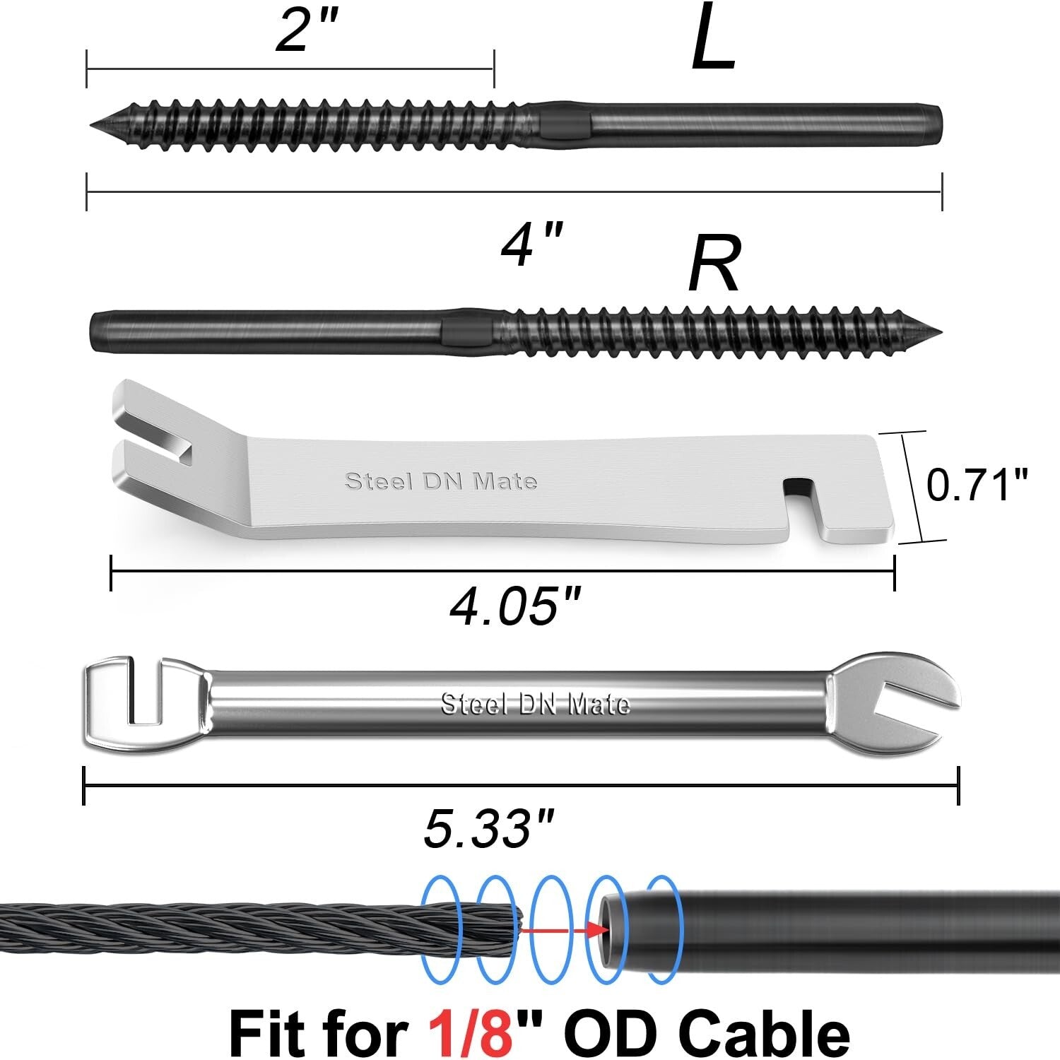 100 Pack T316 Stainless Steel Black Swage Lag Screws for Stylish Cable Railings