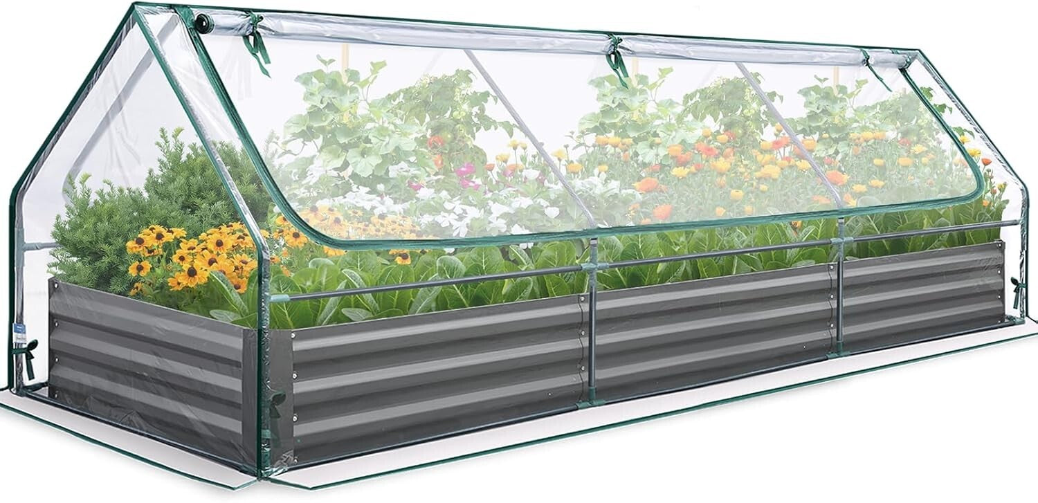 Extra Durable 8x4 Galvanized Raised Planter with Vented Mini Greenhouse Cover