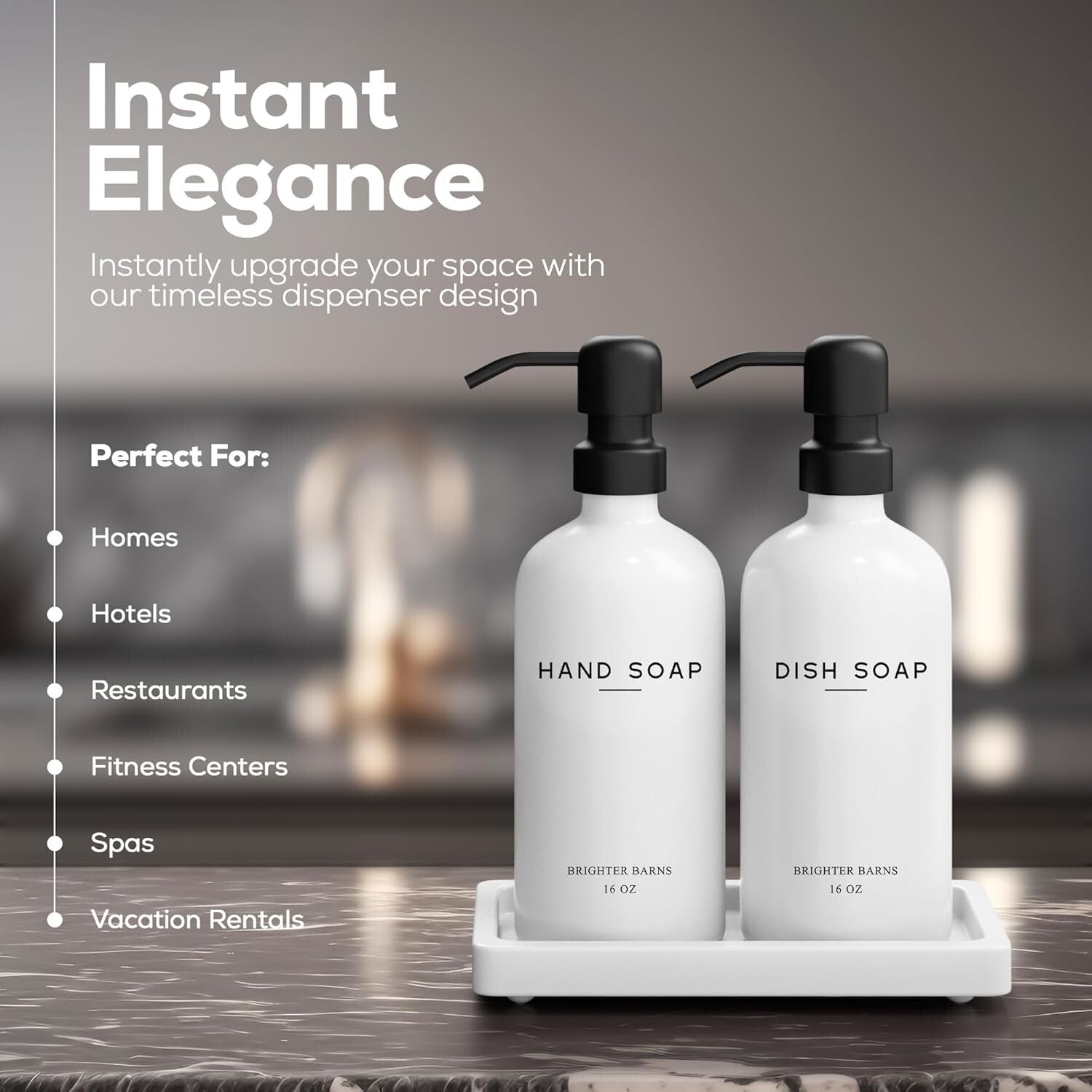 Elegant 3-Piece White Glass Soap Dispenser Set with Ceramic Tray - Eco-Friendly