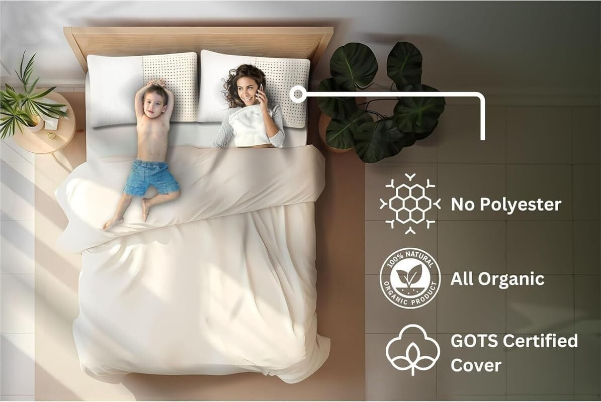 Breathable King Size Natural Latex Pillow with Organic Cotton - Neck Pain Relief