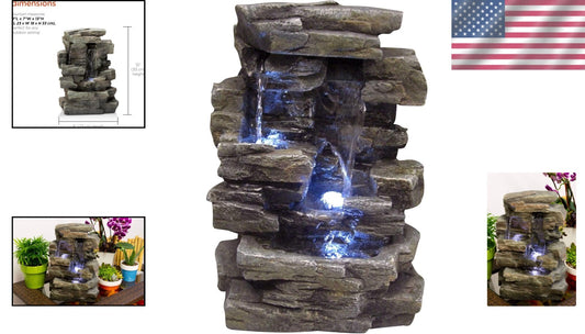 Elegant Gray 4-Tier Water Fountain with LED Lights for Tranquil Ambiance