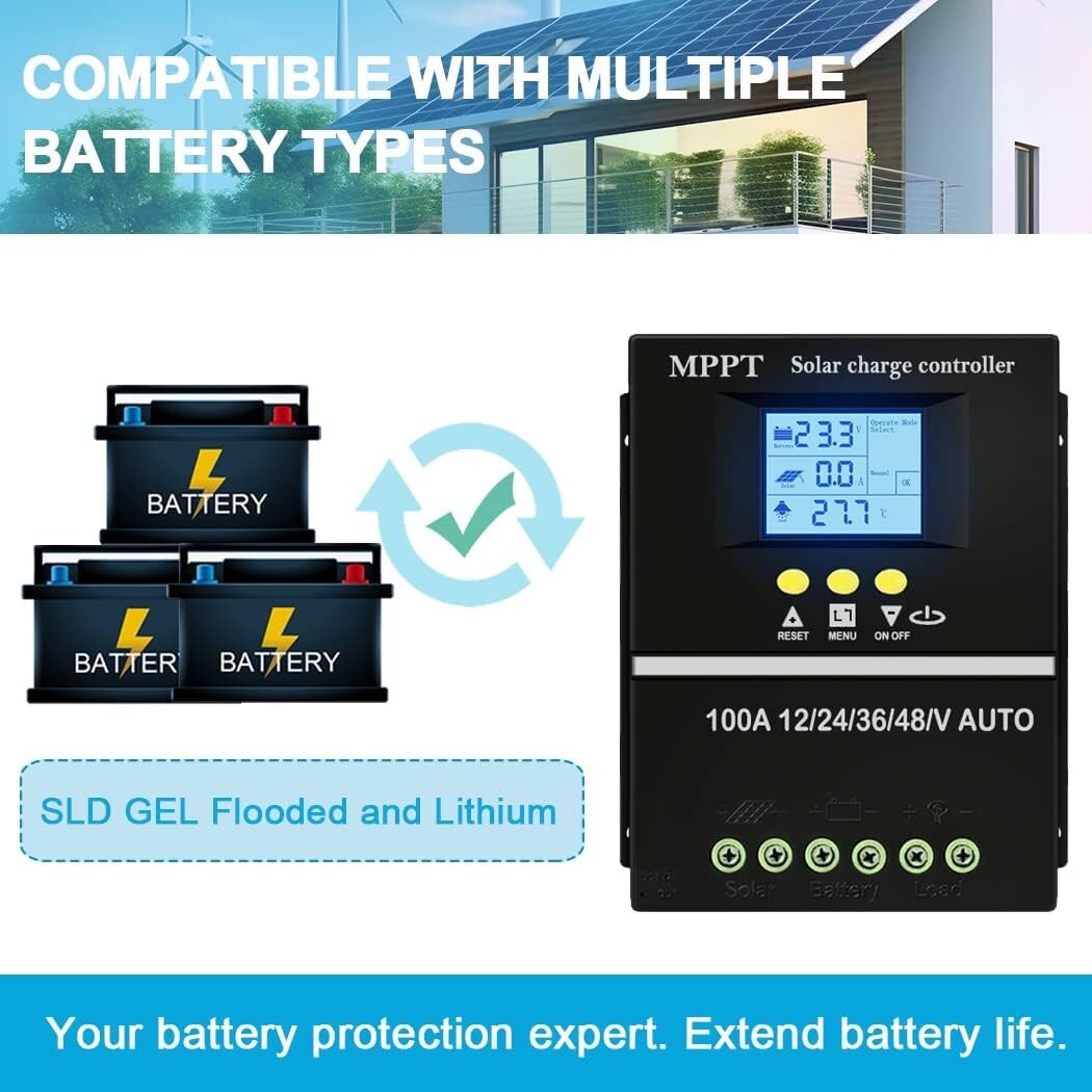 Multi-Functional 60A MPPT Solar Controller with Backlit LCD and Compact Design