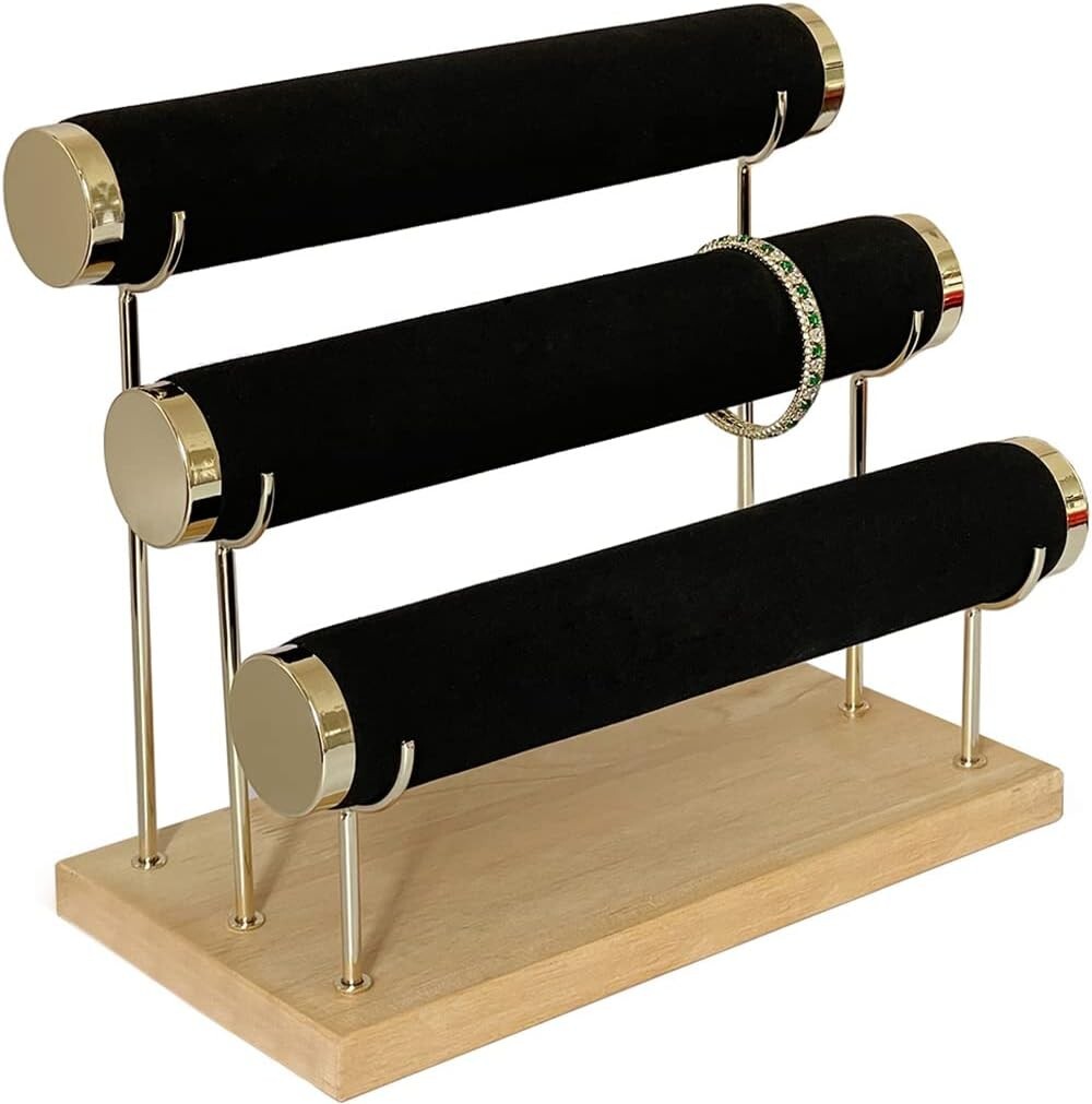 Freestanding 3-Tier Bracelet Holder - Elegant Velvet Stand for All Jewelry