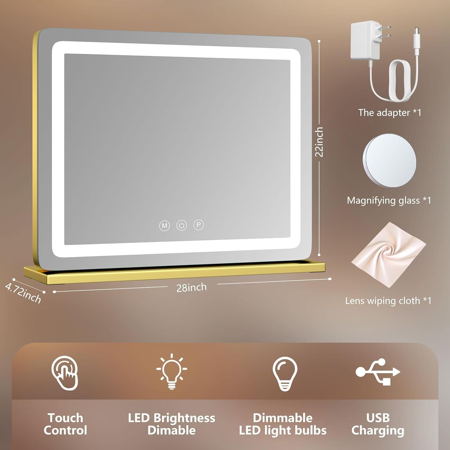 Professional LED Vanity Mirror with 10X Magnification & Adjustable Brightness