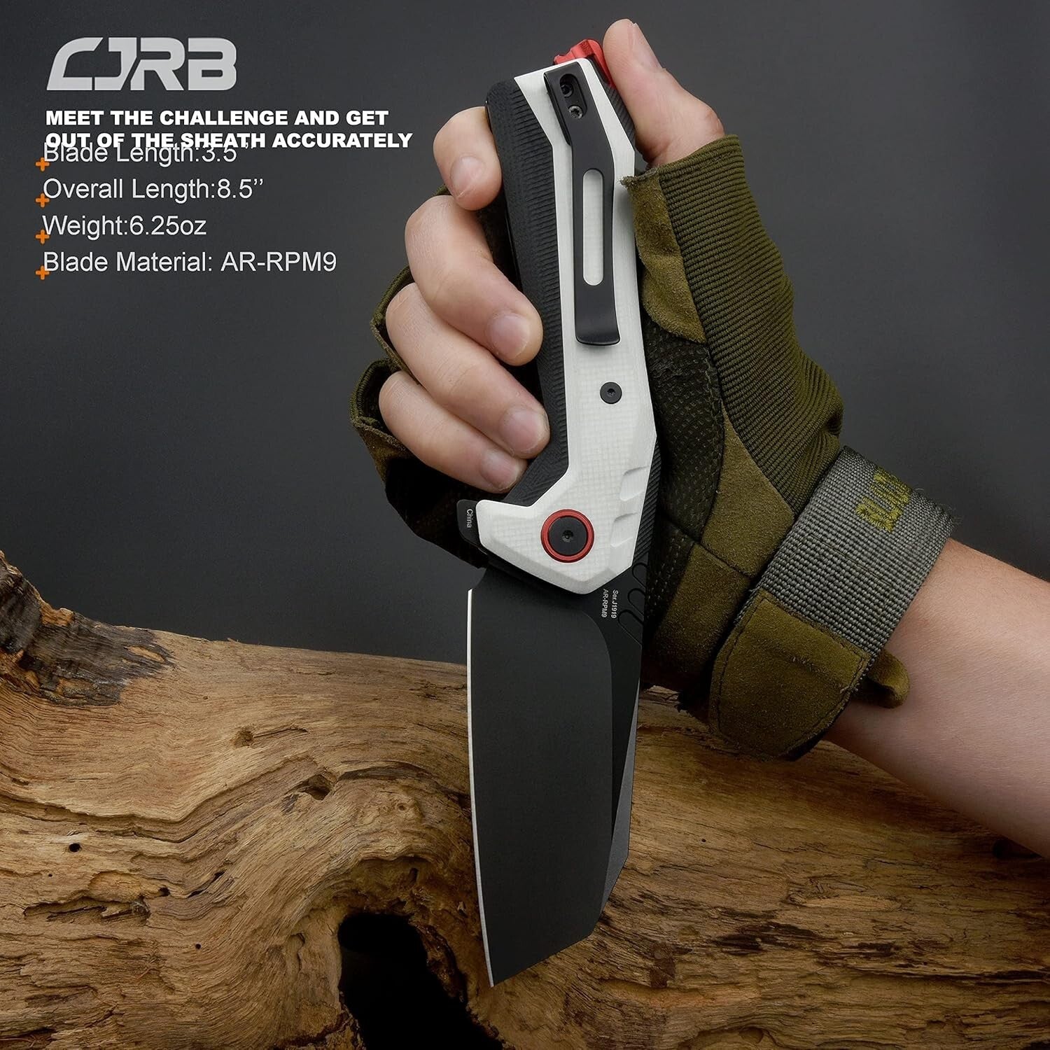 CJRB Tigris Tactical Knife - 3.5'' Cleaver Blade with Black & White G10 Handle