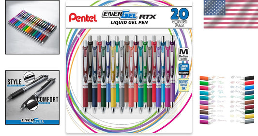 Smooth Writing Premium Retractable Gel Pen - EnerGel RTX 20 Pack Assorted Colors