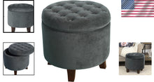 Load image into Gallery viewer, Upholstered Velvet Tufted Round Ottoman with Storage for Elegant Living Spaces
