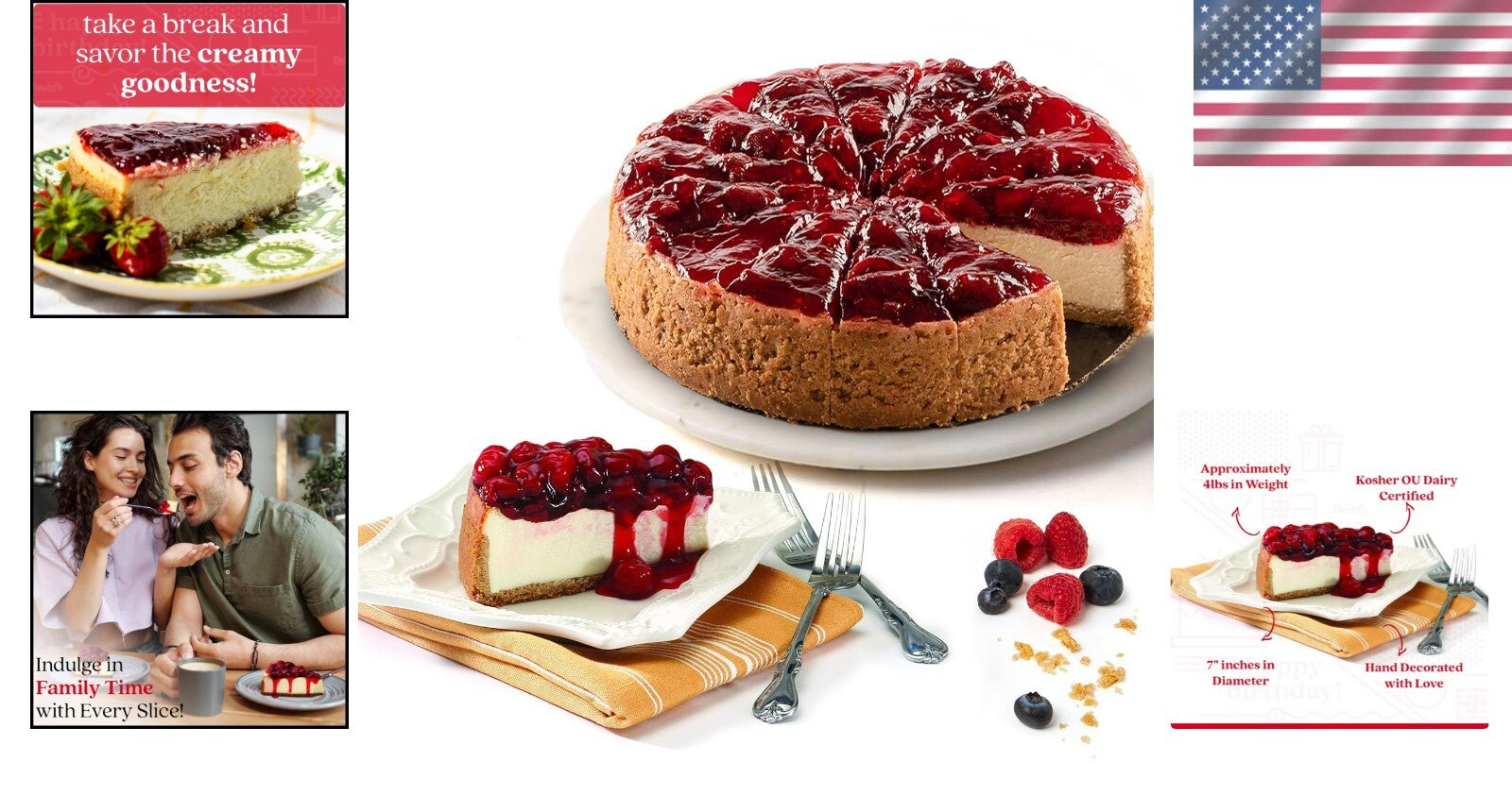 Delicious 10" Strawberry Cheesecake with Fresh Ingredients - Kosher Certified