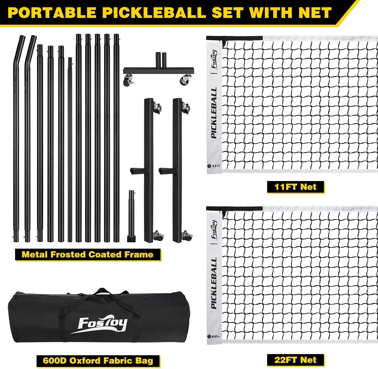18-Ply Strong Portable Pickleball Net with Rollers - Perfect for Casual Matches