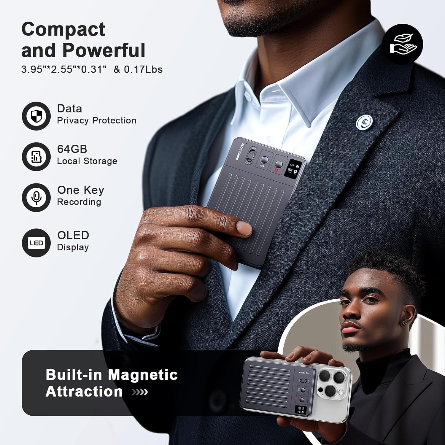 AI Voice Recorder with 121 Languages Translation & 64GB for Meetings & Lectures