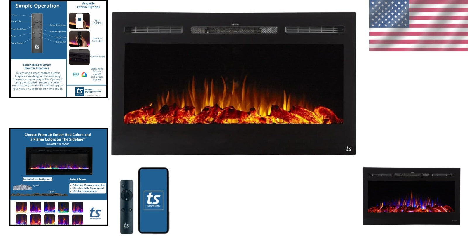 Smart Electric Fireplace 36" – Chic Wall Recessed with Alexa & 30 Flame Options