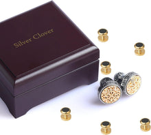 Load image into Gallery viewer, Gold-Plated Men's Cufflinks with 6 Shirt Studs - Ideal for Grooms &amp; Fathers