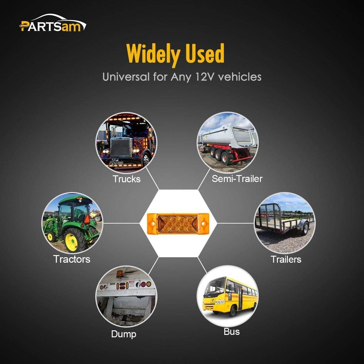 Upgrade Your Safety with 13 LED Amber Clearance and Side Marker Lights - 10 Pcs