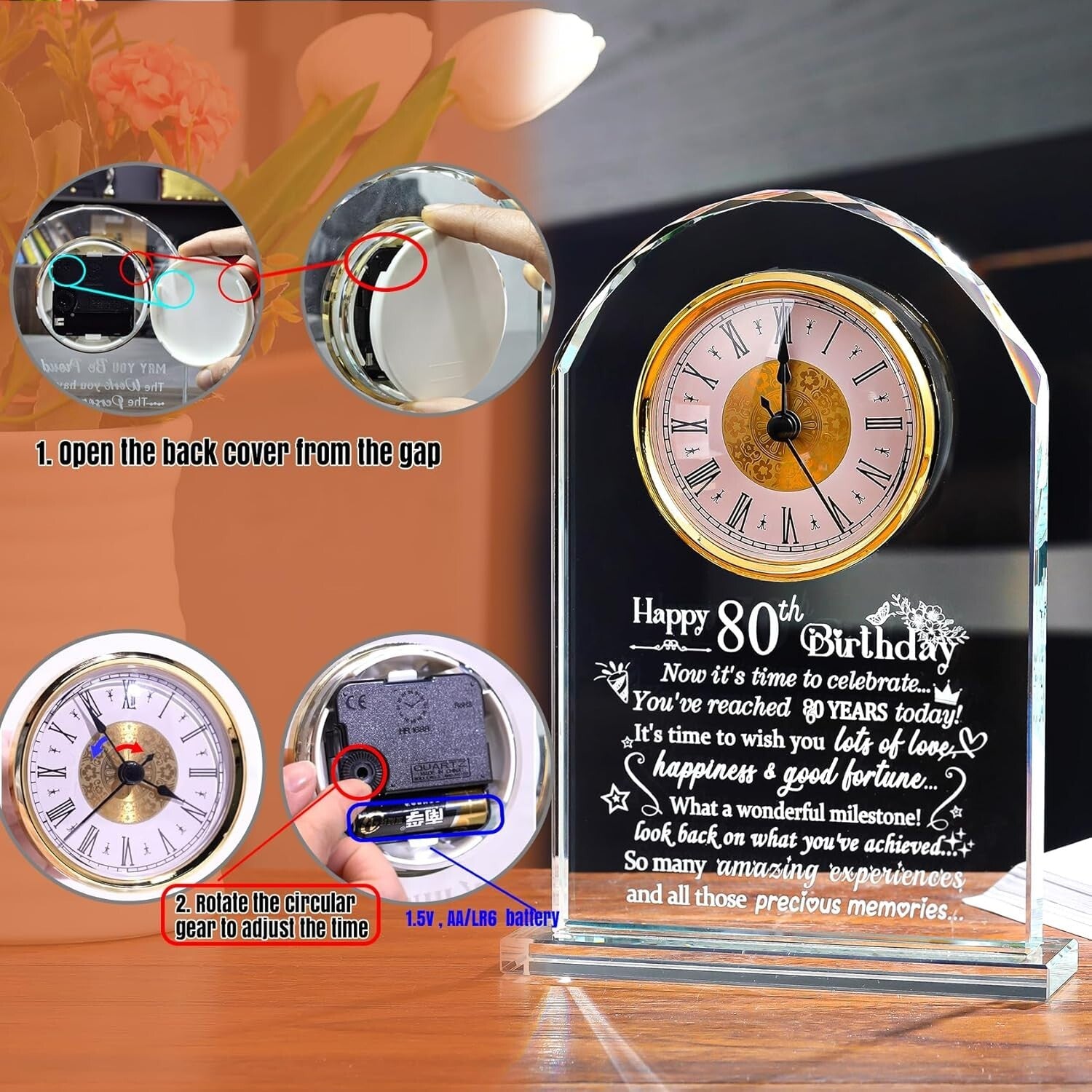 Decorative 80th Birthday Quartz Clock - Memory Keeper for Milestone Celebrations