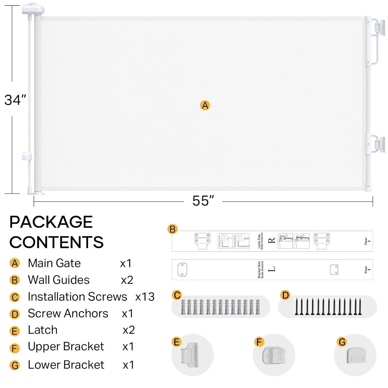 Durable 55" Retractable Baby Gate - Easy One-Handed Operation for Families