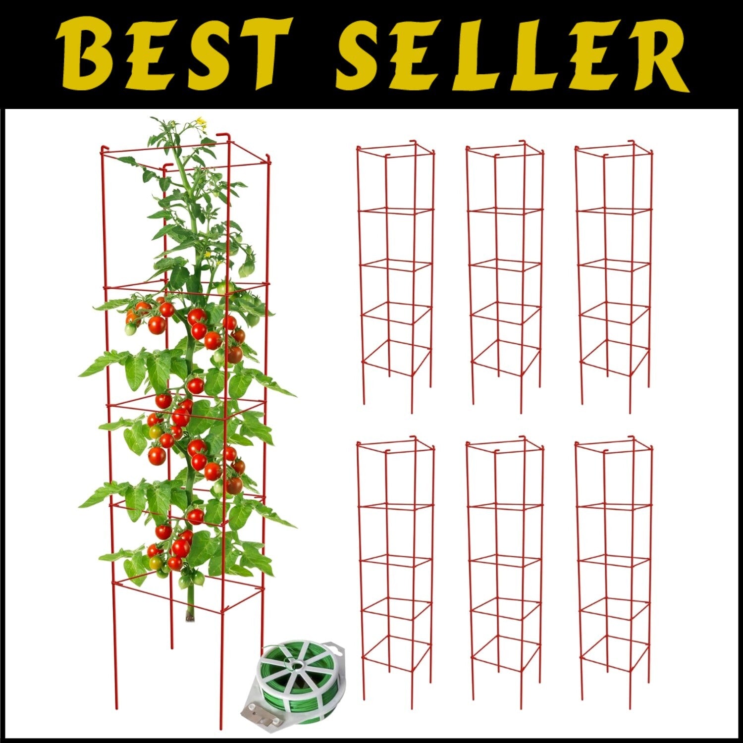 57 Inch Metal Tomato Cages - Durable Support for Tomatoes & Climbing Vegetables
