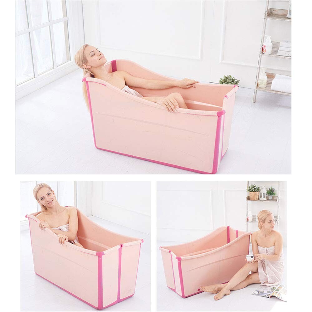 Freestanding Foldable Pink Bath Tub for Kids and Petite Adults - Space Saving