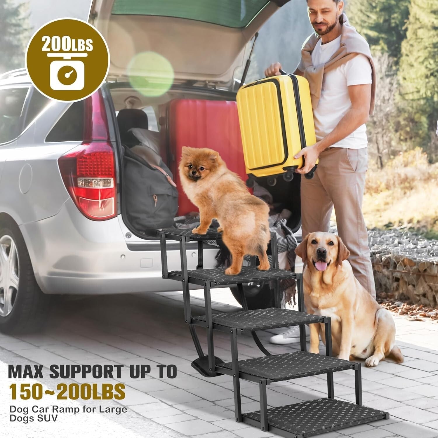 Foldable Dog Stairs with Non-Slip Surface – Supports Large Dogs Up to 200 Lbs