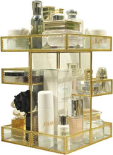 Load image into Gallery viewer, Handmade 360° Rotating Makeup Organizer - Antique Gold Finish &amp; Tabletop Design
