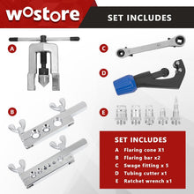 Load image into Gallery viewer, 9 Dies Complete Flaring Swage Tool Kit with Tubing Cutter &amp; Ratchet Wrench