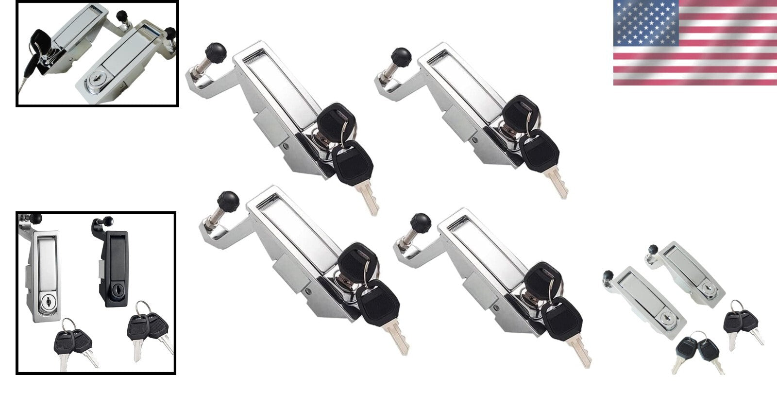 Secure Your Boat with 4 Silver Flush Mount Compression Latch Locks - Key Locking