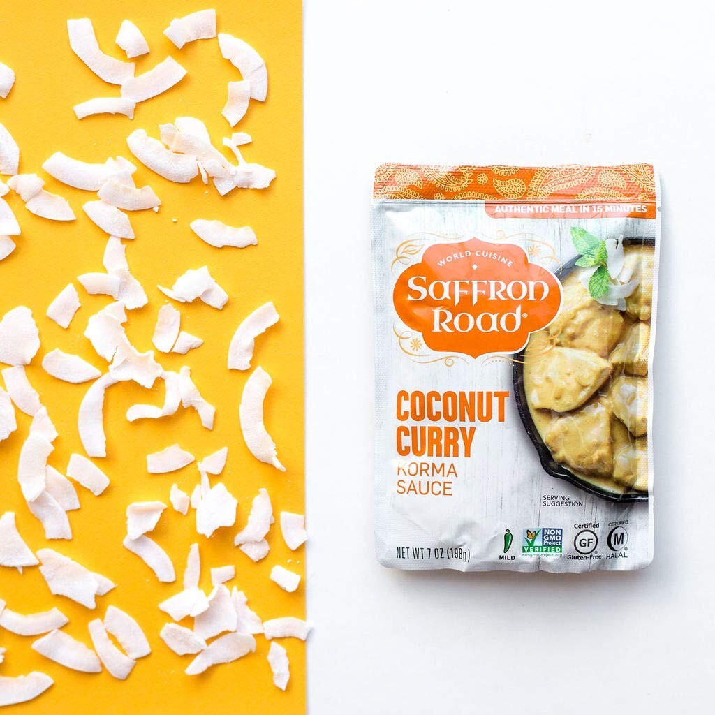 Authentic Coconut Curry Simmer Sauce - Low-Calorie, Quick, Pack of 8 Pouches