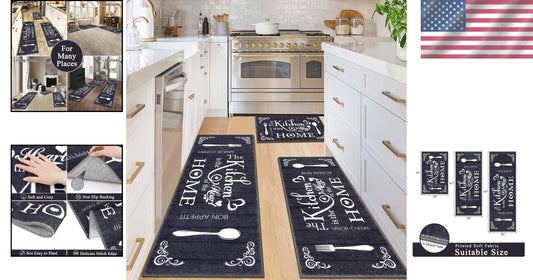 Chic Kitchen Mats Set - 3 Washable Rugs for Farmhouse & Entryway Spaces