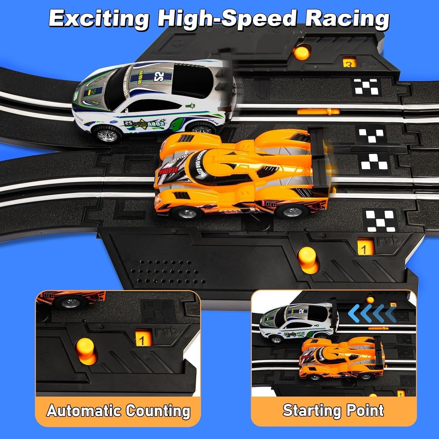 Electric Slot Car Race Track Set: 16ft with 4 High-Speed 1:43 Cars & Controllers