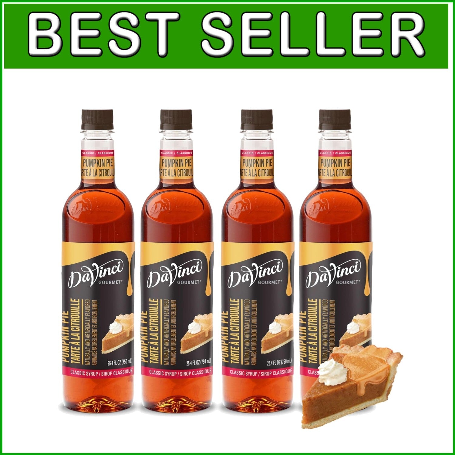 Classic Pumpkin Pie Syrup Pack of 4 - 25.4 Oz Per Bottle for Coffee & Desserts