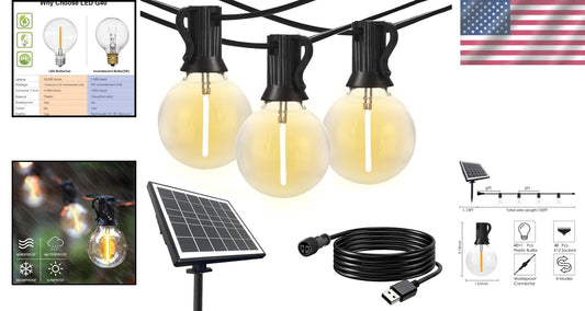 100ft Solar String Lights: 48 Waterproof LED Bulbs for Elegant Outdoor Spaces