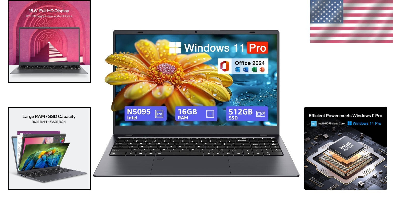 Complete Computing Package: 15.6-Inch Laptop with Office 2024, 16GB RAM, SSD