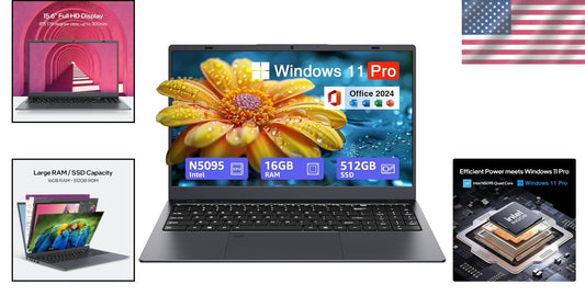 Complete Computing Package: 15.6-Inch Laptop with Office 2024, 16GB RAM, SSD