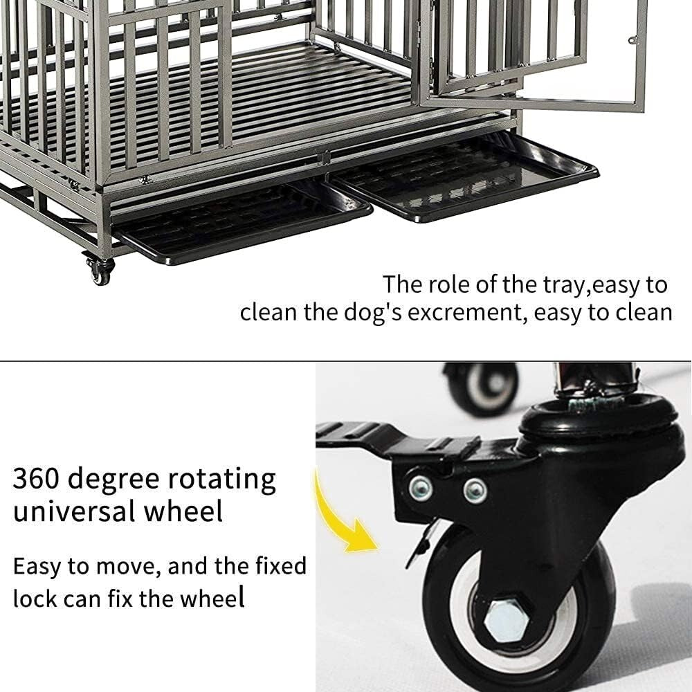 42" Heavy-Duty Dog Crate with Lockable Wheels for Large Breeds - Easy Clean