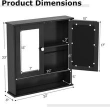 Load image into Gallery viewer, Black Wooden Bathroom Organizer with Double Mirror Doors - Space-Saving Design