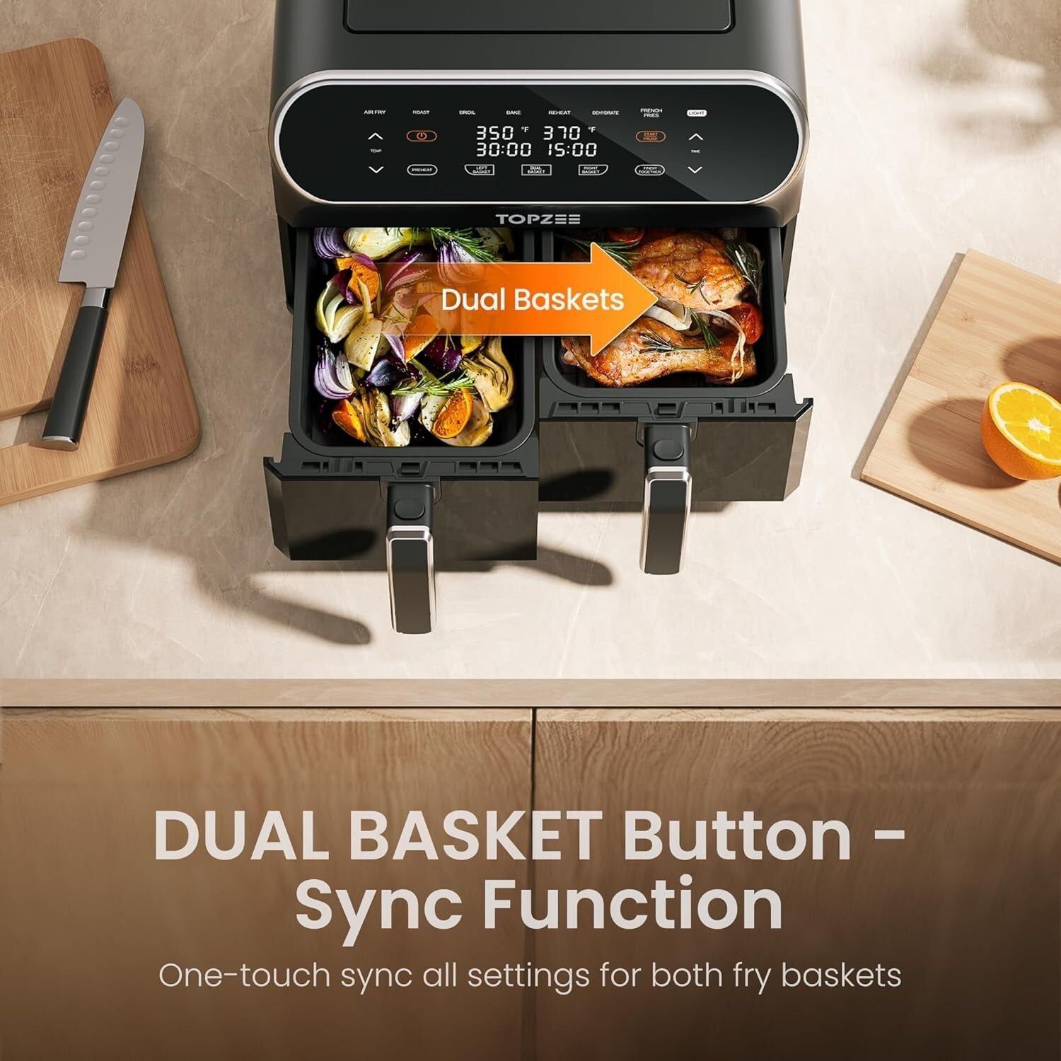 Large 8 Quart Programmable Air Fryer with Cooking Functions and Viewing Windows