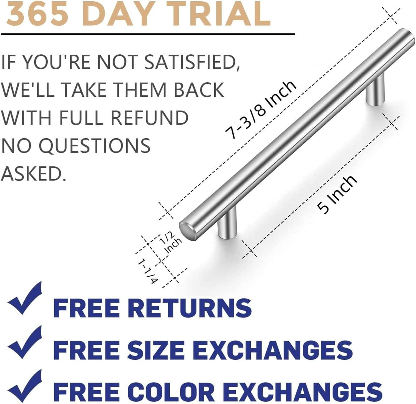 Versatile Stainless Steel Cabinet Pulls - 50 Pack, 7.38'' Length for All Styles