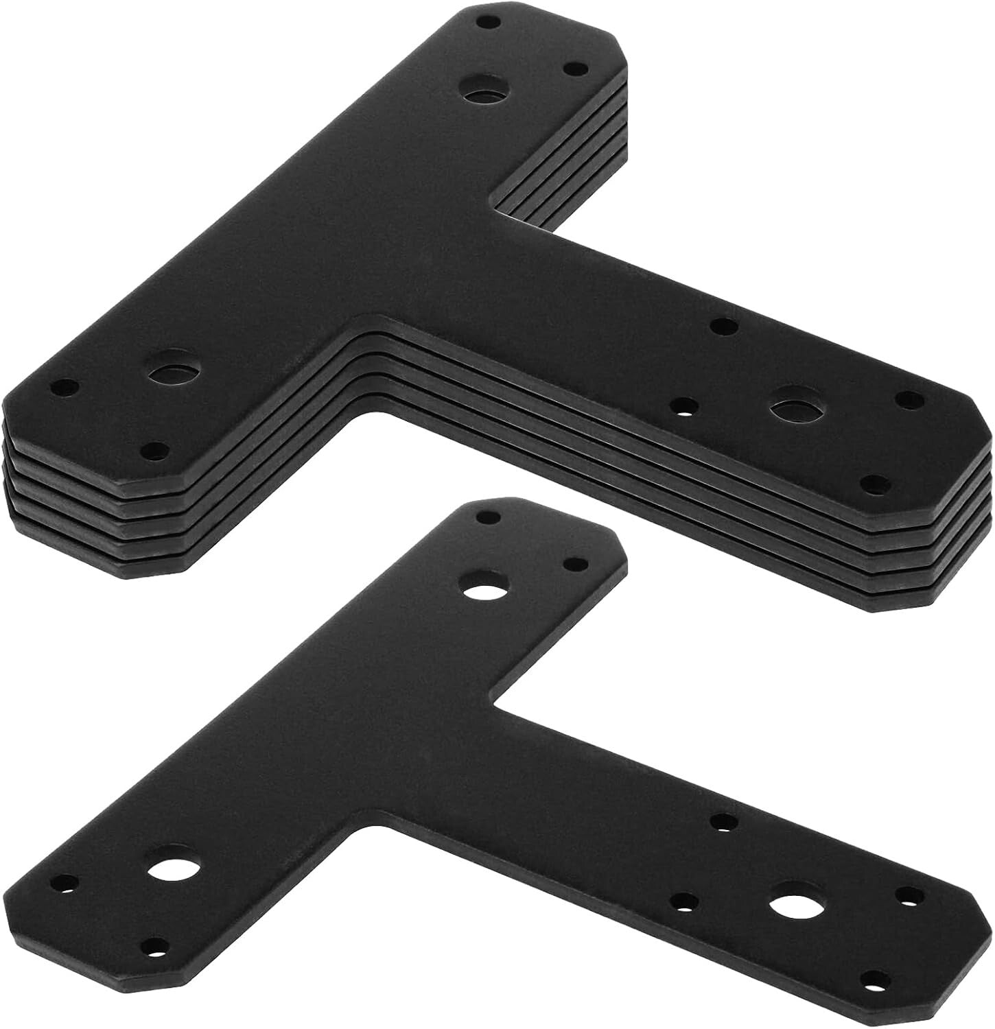 6 Pack Heavy-Duty Steel T Brackets for Wood - Black Pergola Mending Plates