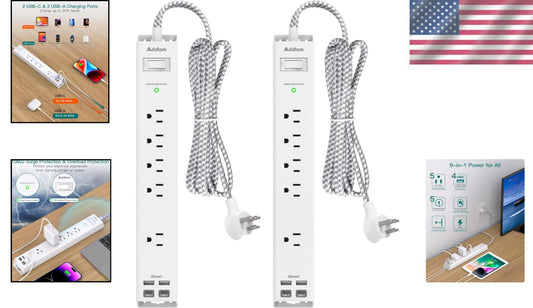 2-Pack Surge Protector with 5 Outlets & 4 USB Ports - Perfect for Home & Office