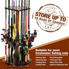 Load image into Gallery viewer, Solid Wood Fishing Rod Holder - 16-Rod Capacity with 360-Degree Rotation
