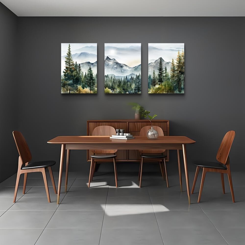 Set of 3 Framed Canvas Art Prints - Abstract Mountain Landscapes for Walls