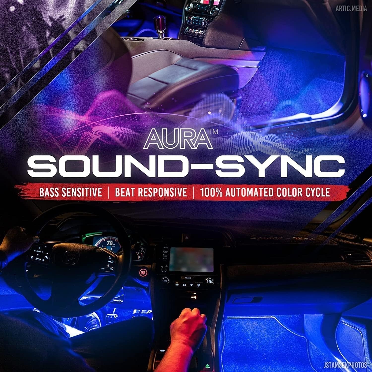 Flexible & Durable Interior Car LED Lights - 6pc with Remote Control & Charger